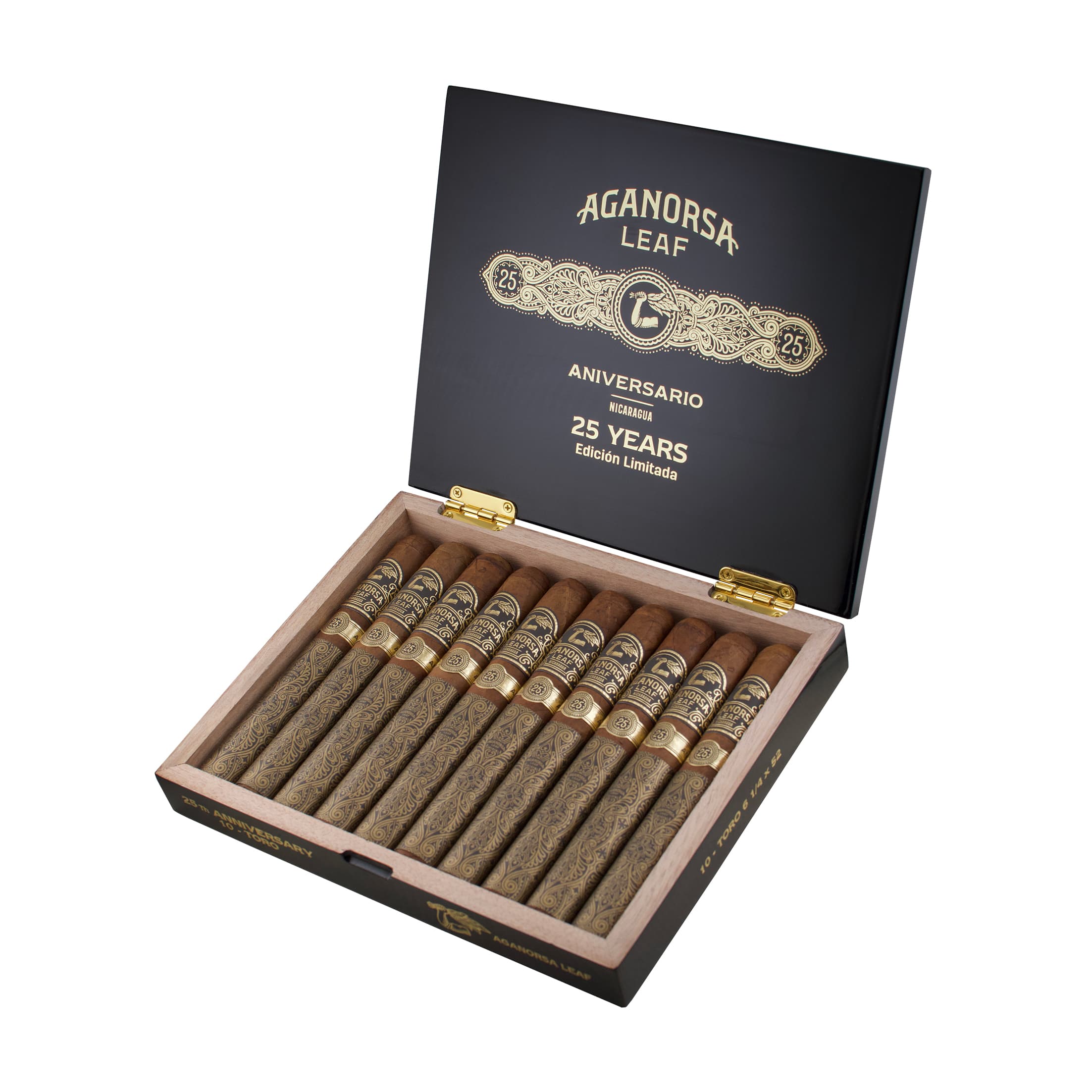 Aganorsa Leaf Aniversario 25 Edicion Limitada 6 1/4 x 52 Box Of 10 Cigars